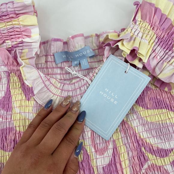 Hill House Paz Cropped Nap Top Candy Kaleidoscope Ruffle Smocked Peplum S NWT - Picture 7 of 9